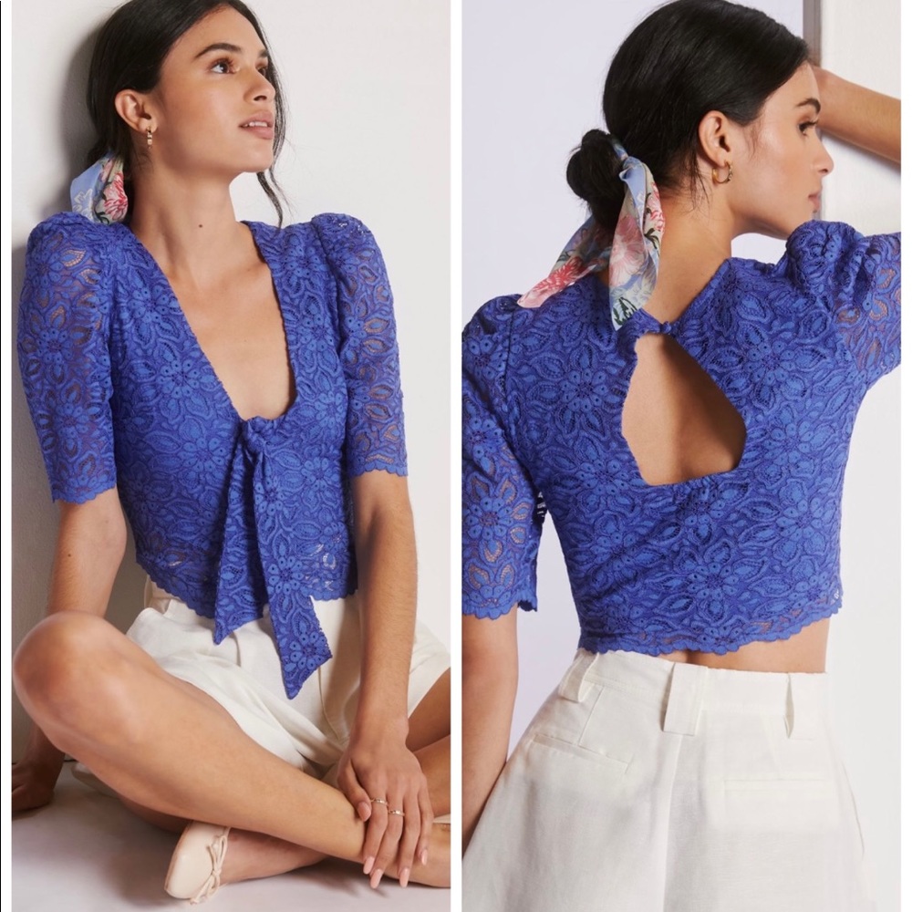 Anthropologie Maeve Tie Front Lace Blouse